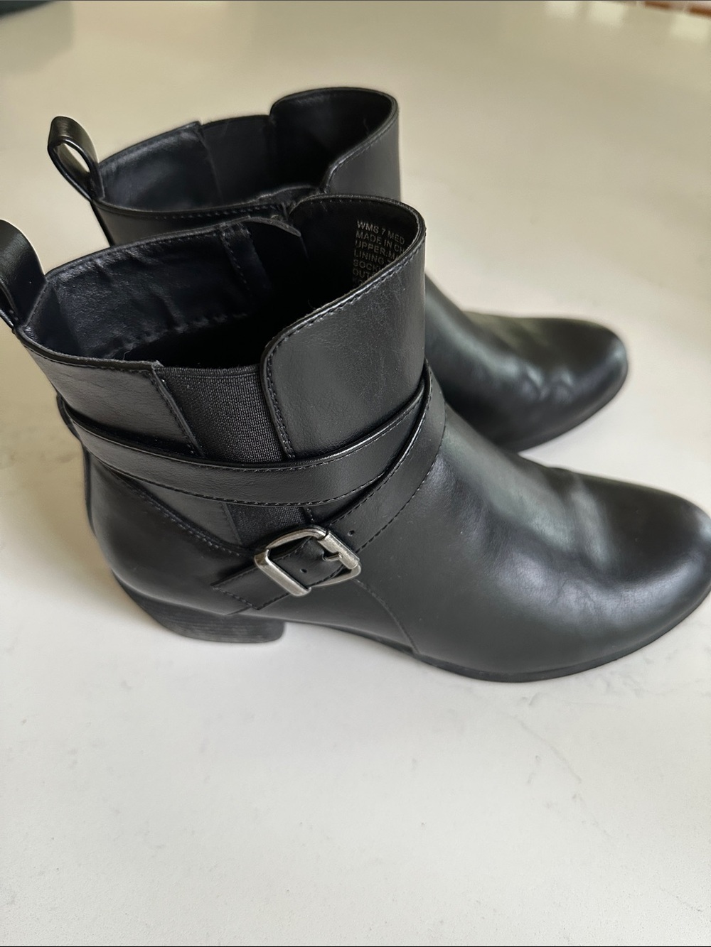croft & barrow Black Leather Ankle Booties with Buckle women’s 7